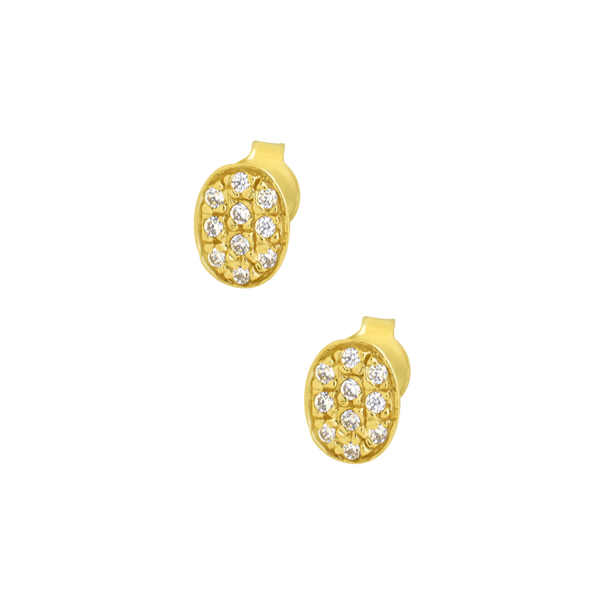 Χρυσά καρφωτά σκουλαρίκια Oval K14 με πέτρες ζιργκόν
